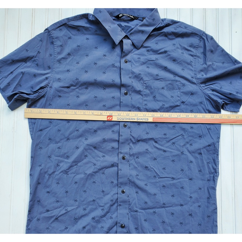 Travis Mathew Mens Blue Palm Tree Embroidered Short Sleeve Button Down Shirt L - Picture 3 of 8